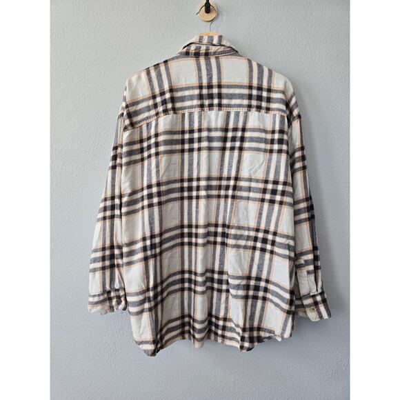 Old Navy XXL Plaid Flannel Shirt Beige Tan Gray Soft Grunge Fall Layering - Picture 6 of 9